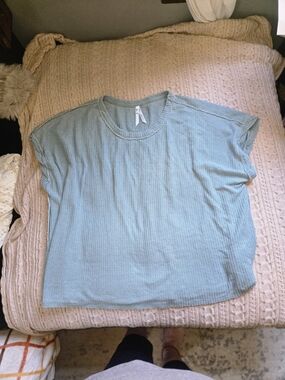 Plus Seven7 Light Green Waffle Knit Short Sleeve Tee